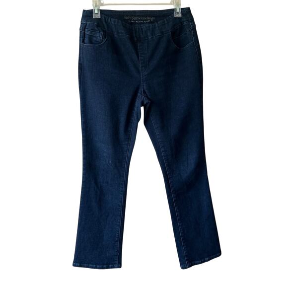Soft Surroundings Jeans Straight Leg Pull On Dark Wash Denim PS Petite Comfort - Picture 2 of 12
